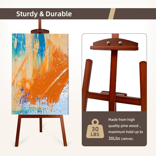 Adjustable Walnut Pine Wooden Painting Easel, Art Easel Stand - color: Walnut