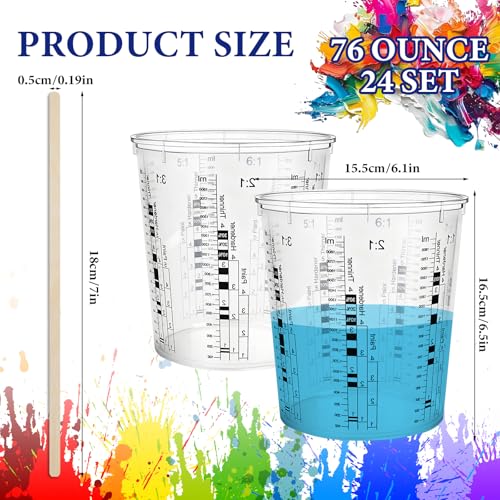 24 Pack 76 oz Graduated Paint Mixing Cups with 20 Wooden Sticks