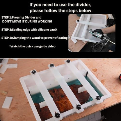 Kalinta Large Adjustable Epoxy Mold with Divider-39x19.5x3 in No-Seal Resin Mold Integrated Clamping System, Perfect for Beginners & Experienced Artists Alike - Ideal for Creative Resin Art Projects - size: 39"x19.5"x3"