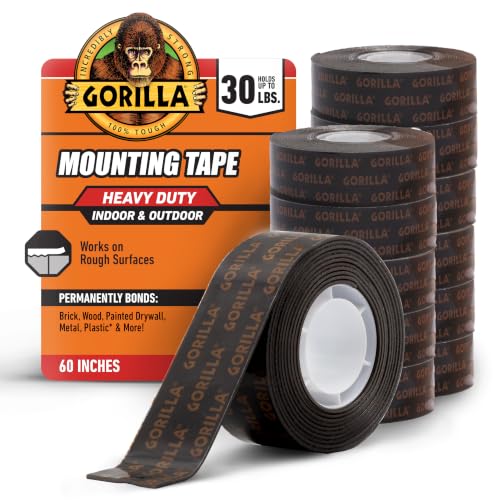 Gorilla - Heavy Duty Double Sided Mounting Tape, Weatherproof, 1" x 60", Black, (Pack of 12) - style: 12 - Pack