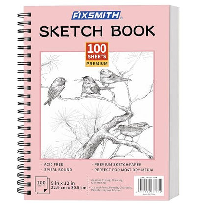 FIXSMITH 9"X12" Sketch Book, 100 Sheets, 68 lb/100gsm Sketchbook, Pink - color: Pink, size: 9"x12"-1 Pack