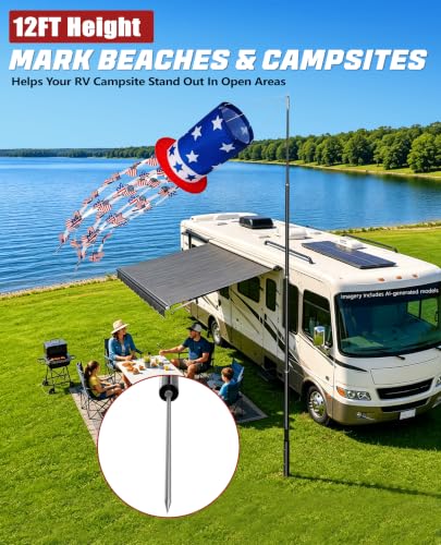 Telescoping Windsock Pole 12 FT with Ground Stake Kit - size: 12 feet- With Ground Stake