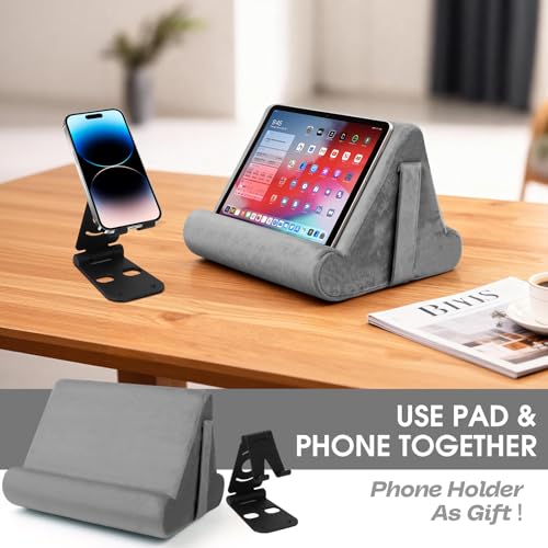 Multi-Angle Tablet Stand with Soft Pad and Net Pocket - Universal Lazy Holder for Lap, Knee, Sofa and Bed(Grey) - color: Grey