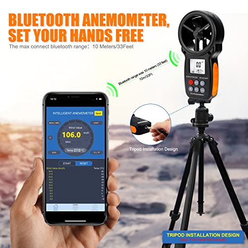 Anemometer Bluetooth with APP Handheld CFM Air Flow Meter up to 67.1 mph - color: AP-007-APP Bluetooth