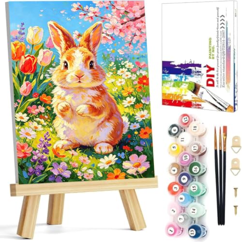 HITO Panda Paint by Numbers Kit for Kids with Frame Easel 8x12 inch - color: Spring Bunny