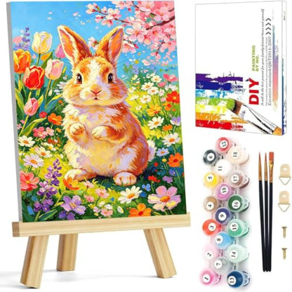 HITO Panda Paint by Numbers Kit for Kids with Frame Easel 8x12 inch - color: Spring Bunny