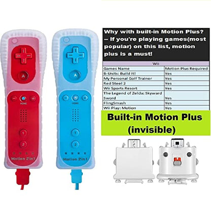TechKen Motion Plus Wii Controllers 2Packs with Nunchucks, Wii Remote Controllers Compatible for wii and Wii U with Built in Motion Plus - color: red+blue