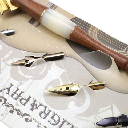 Wood Calligraphy Oblique Dip Pen Holder Set - color: Brown