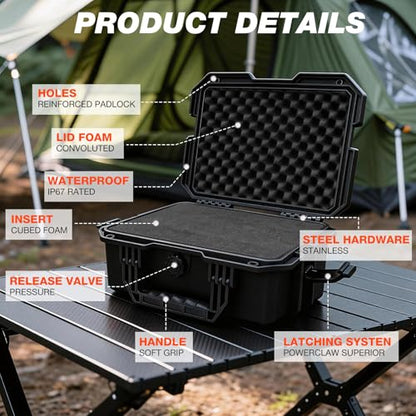 SHALL Hard Case, Cyberdeck Case, IP67 Waterproof Protective Camera Case with Customizable Foam, Protection for Camera, Drones, Lens, Equipment, 14"x11"x6", Black - color: Black