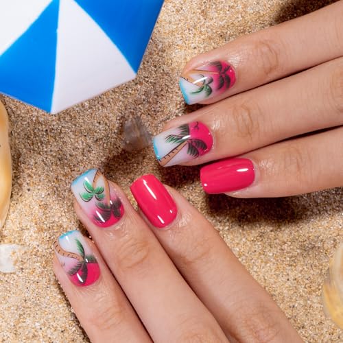 CurvLife Shrot Square Press On Nails, Palm Tree, Soft Gel - color: palm tree