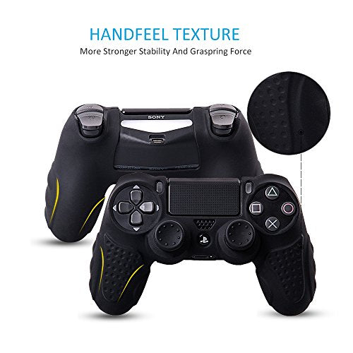 PS4 Controller DualShock4 Skin Grip Anti-Slip Silicone Cover Protector Case for Sony PS4/PS4 Slim/PS4 Pro Controller with 8 Thumb Grips (Black) - color: Black