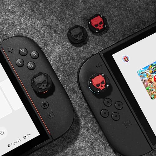 GeekShare Skull Thumb Grips Compatible with Nintendo Switch 2, Anti-Slip Silicone Cover Caps Set for Switch 2025, 4pcs - Black Red