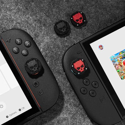 GeekShare Skull Thumb Grips Compatible with Nintendo Switch 2, Anti-Slip Silicone Cover Caps Set for Switch 2025, 4pcs - Black Red