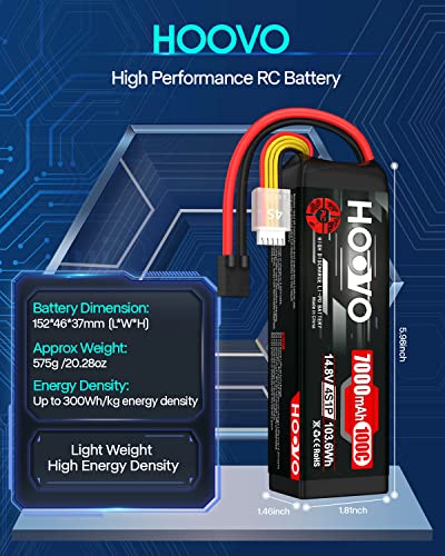 HOOVO 4S 14.8V LiPo Battery 7000mAh 100C RC Battery Softcase TR Plug 2 Pack