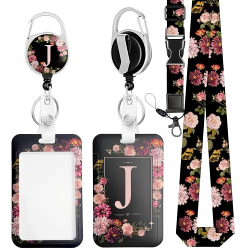 J Retractable ID Badge Holder Reel with Detachable Breakaway Lanyard for Nurse & Office - color: J