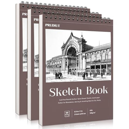 3 Pack Sketch Book 8.5 × 11 in, Spiral Bound, 50 Sheets Each - color: Reddish brown, size: 8.5 x 11inch(3 Pack)