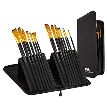 WA Portman 15-Pc Professional Paint Brush Set with Durable Zipper Case Kit
