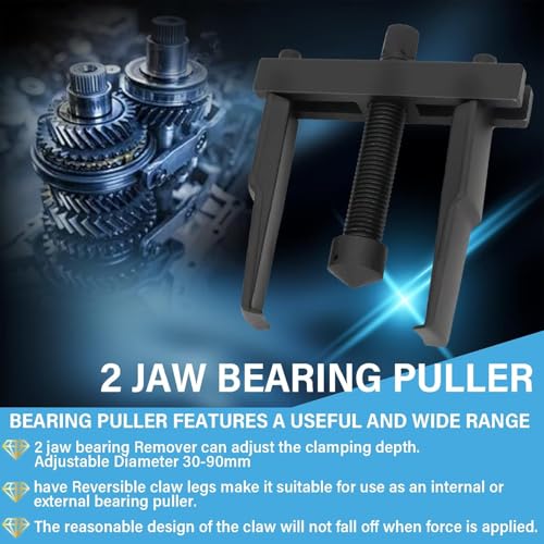 2 jaw Bearing Puller, Adjustable Two Jaw Gear Puller Tool for Removal Small Bearing or Gears, Pulley, and Flywheel 30mm - 90mm