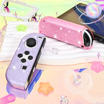 DLseego Glitter Protective Case for Switch Joy Con Controllers, Handheld Soft Silicone TPU Protective Cover Replacement Shell Case Suitable for Switch & Switch OLED Model Joy Cons - Purple Pink - color: Purple Pink