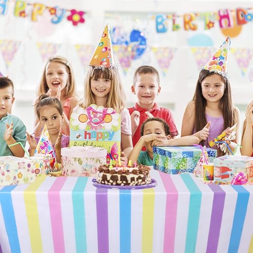 Kesfey Rainbow Striped Tablecloth Birthday Pastel Stripe Table Cover 3 Pack - color: Rainbow Horizontal Striped