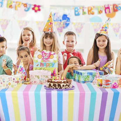 Kesfey Rainbow Striped Tablecloth Birthday Pastel Stripe Table Cover 3 Pack - color: Rainbow Horizontal Striped