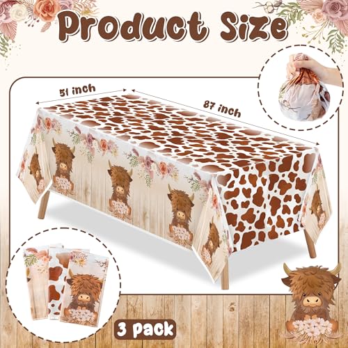 Highland Cow Party Tablecloths, Disposable Birthday Table Cover - color: Highland Cow