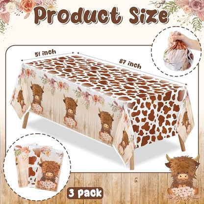 Highland Cow Party Tablecloths, Disposable Birthday Table Cover - color: Highland Cow