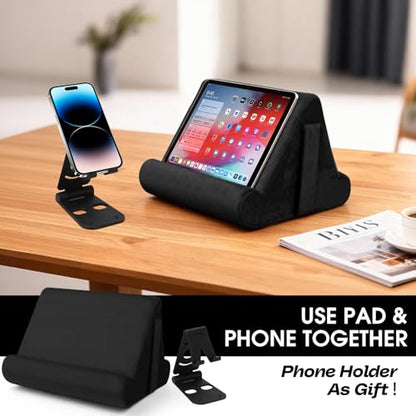 Universal Tablet Cushion Stand - Multi-Angle Lazy Holder with Net Pocket & Phone Stands Options for Lap, Knee, Sofa, Bed (Black) - color: Black