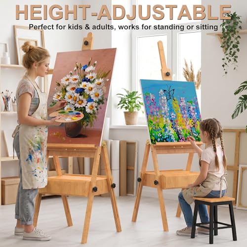Large Beech Wood H-Frame Easel,Painting Easel with Storage Drawer,Up to 36" - color: Solid Wood