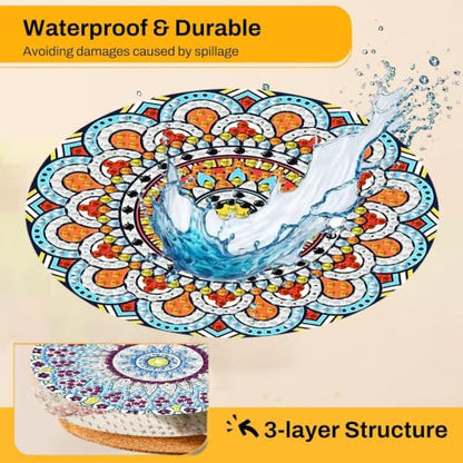 8Pc Diamond Art Coasters Holder Cork Pads, Diamond Painting Coasters 4x4 In - color: Boho Mandala Diamond Art Coasters