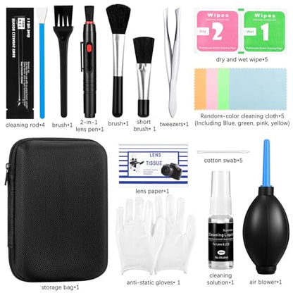 Camera Cleaning kit - Professional Camera Lens Cleaning Kit,Complete DSLR & Mirrorless Camera Sensor Cleaning Set Kit with Lens Pen, Blower, Brush, and Solution for Photography Essentials