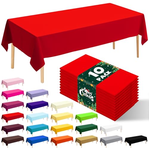 10 Pack Premium Disposable Plastic Tablecloth 54" X 108" Rectangle Table Cover for Birthdays Weddings Christmas Anniversary Buffet Table (Red) - color: Red, size: 54" X 108" Rectangle