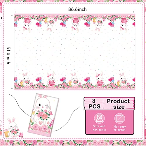Jecery 3 Pack Bunny Birthday Party Tablecloth, Rabbit Floral Pastel Design