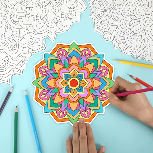48 Pcs Mandala Coloring Cutouts Set DIY Your Own Mandala Cards, 12 Designs