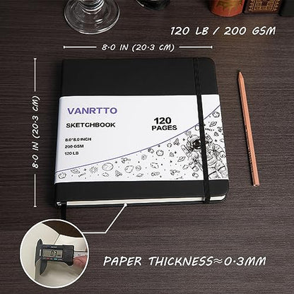 Vanrtto Hardcover Square Sketch Book, Mixed Media Sketchbook 8x8 in 2 Pack - size: 8*8 INCH 2 PACK