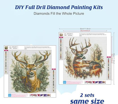 ARPADAMO 2 Pack Deer Diamond Art Kits for Adults Diamond Painting12x12in - color: DP03298