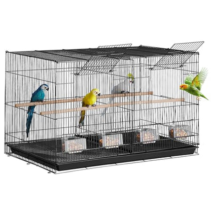 VEVOR 30-inch Flight Bird Cage, Stackable Divided Small Parakeet Cage for Parrots Canaries Cockatiels Lovebirds Finches Budgies Conures Macaws Pet Travel Birdcage with Handle and Perches - color: Black, Dividable