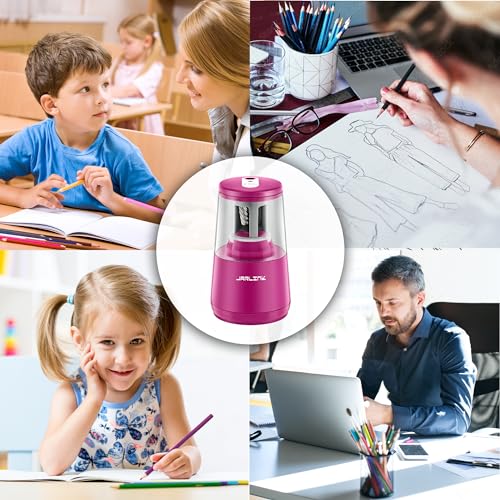 JARLINK Electric Pencil Sharpener, Heavy Duty Helical Blade, Auto Stop - color: Pink
