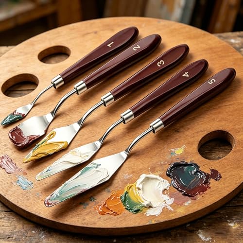 Palette Knife Set 5 Pcs Stainless Steel Painting Knives Wooden Handle