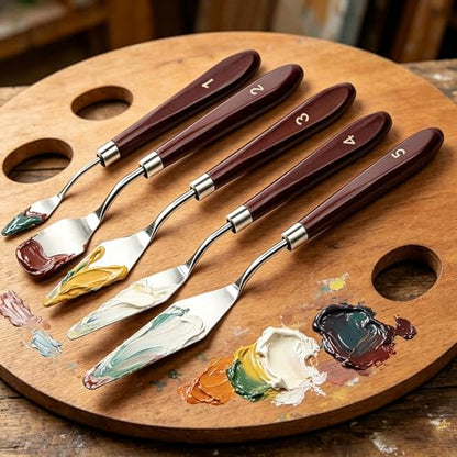 Palette Knife Set 5 Pcs Stainless Steel Painting Knives Wooden Handle