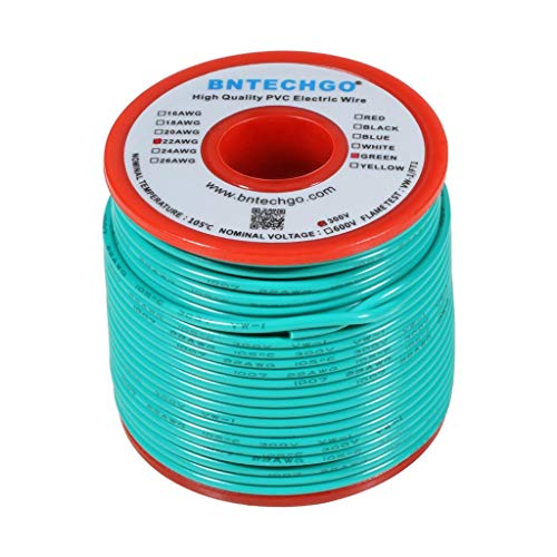 BNTECHGO 22 Gauge PVC Solid Electric Wire Green 100 ft Hookup Wire - color: Green, size: 22 Gauge 100ft