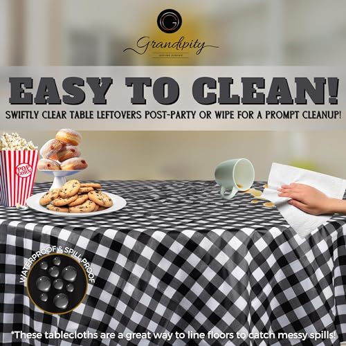 Grandipity Plastic Table Cloth Disposable 12 Pack 84" Round Gingham - color: Black Gingham, size: 84in. Round