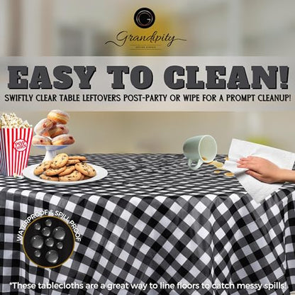Grandipity Plastic Table Cloth Disposable 12 Pack 84" Round Gingham - color: Black Gingham, size: 84in. Round
