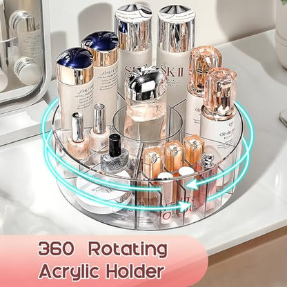 Vowcarol Acrylic Pen Holder for Desk, 360 Degree Rotating Marker Organizer, Art Supply Storage - 6 Compartments