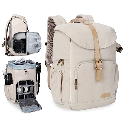 BAGSMART Camera Backpack DSLR Camera Bag Backpacks for Photographers - color: A-ivory White[single Buckle]