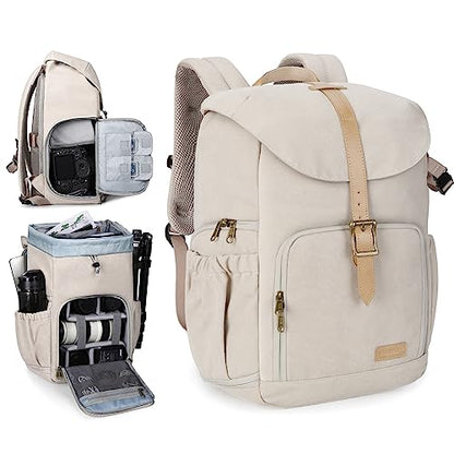 BAGSMART Camera Backpack DSLR Camera Bag Backpacks for Photographers - color: A-ivory White[single Buckle]