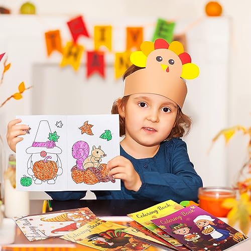 BenLouis 24 Thanksgiving Mini Coloring Books with 24 Crayons for Kids Bulk - style: Thanksgiving