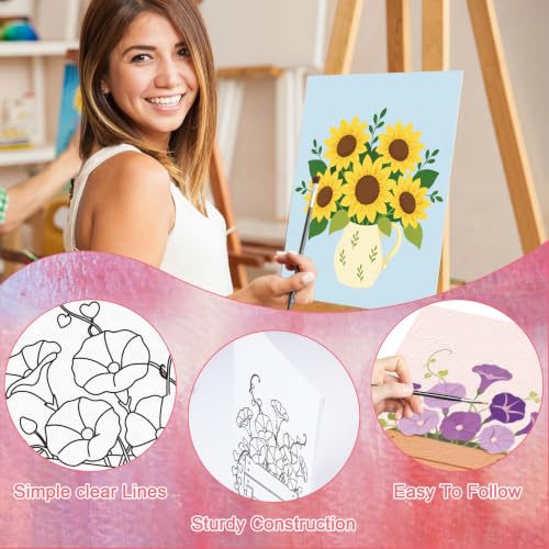 8 Pack Pre Drawn Canvas Painting Kits for Adults Sip and Paint Kit - size: 8x10, style: Floral Pattern,without Frame