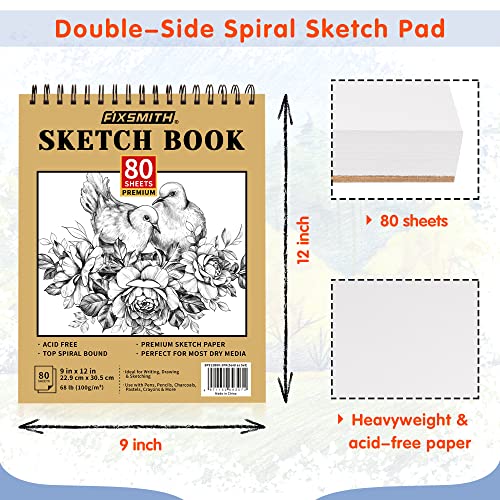 FIXSMITH 9"X12" Sketch Book, 100 Sheets, 68 lb/100gsm Sketchbook, 2 Pack - color: Tan, size: 9"x12"-2 Pack