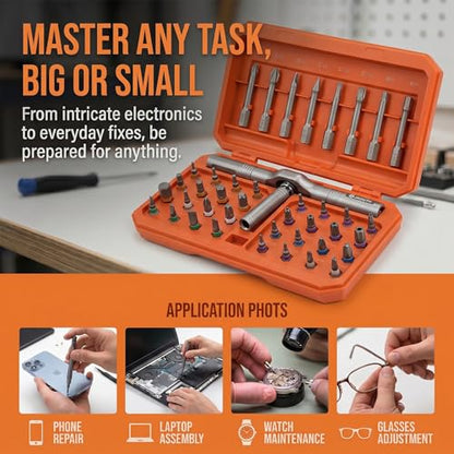 42-in-1 Magnetic Screwdriver Set, T-Handle Ratcheting Bits for Repair - size: 42-IN-1-Pro